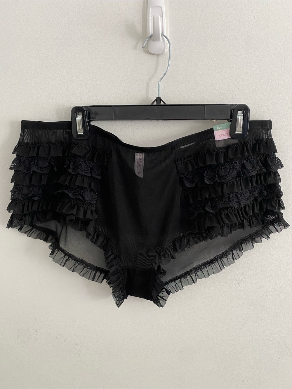 NWT Cacique Sheer Ruffle Black Panties Sz 22/24